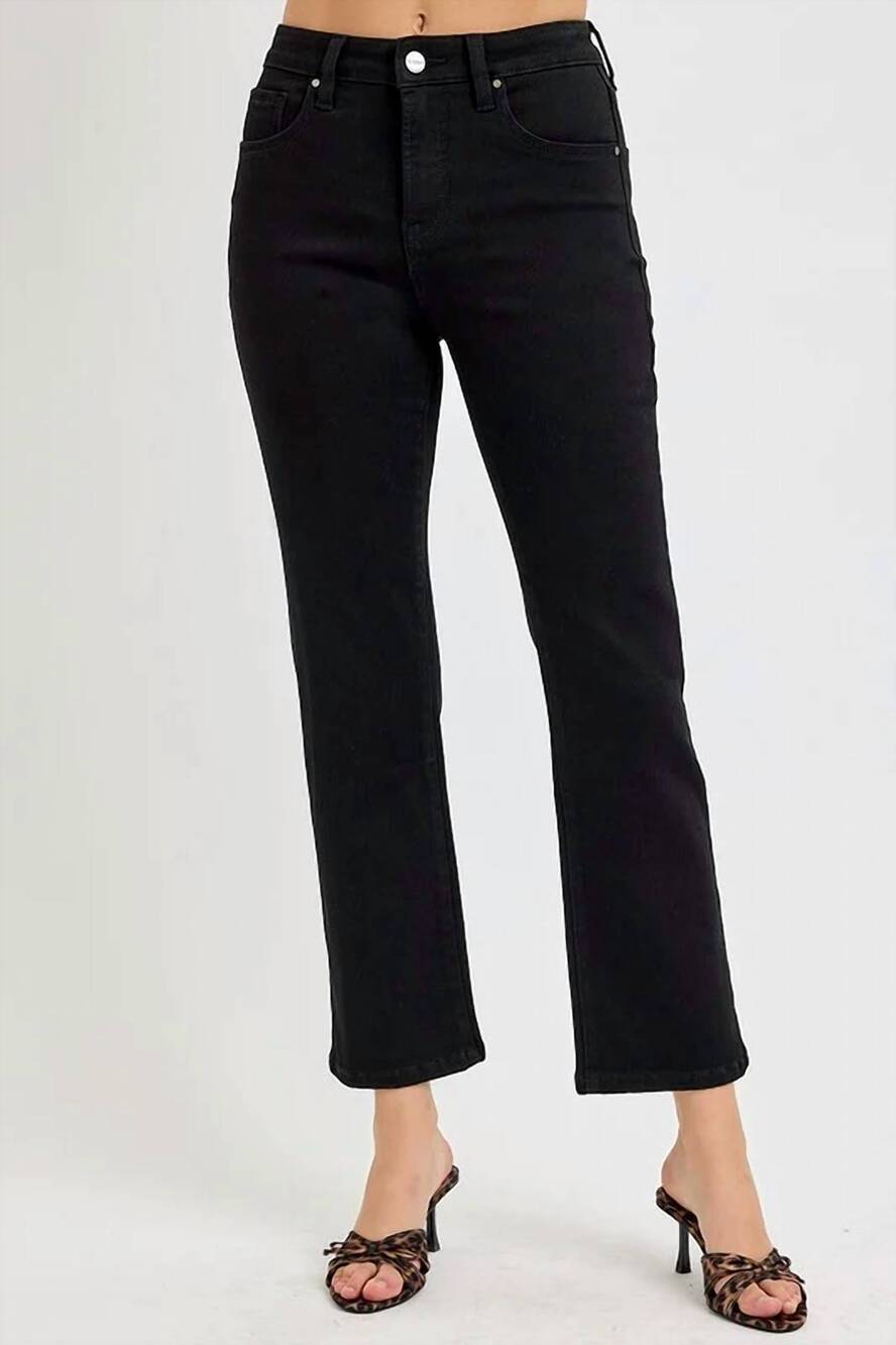 NEW RISEN high rise crop straight jeans in black